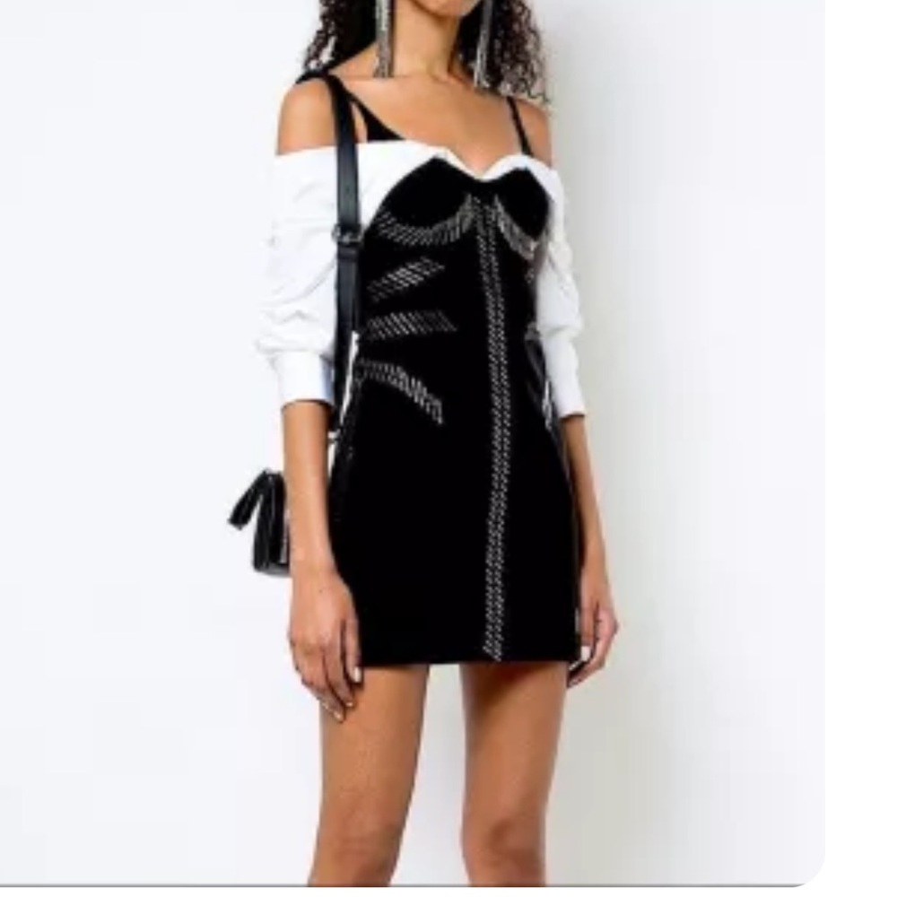 Alexander wang Elegant Black and White Off-Shoulder Dress black and white layer